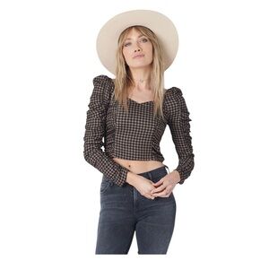 NWT Saltwater Luxe Mykel Top Plaid Long Sleeve Ruched Blouse Size Small